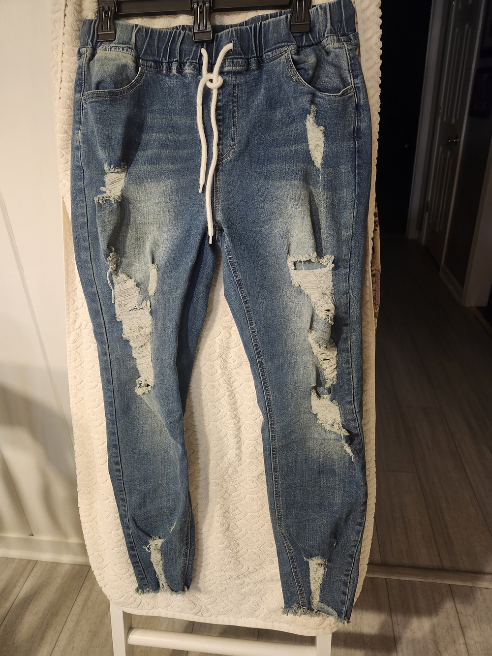 Distressed Blue Denim Jogger Jeans